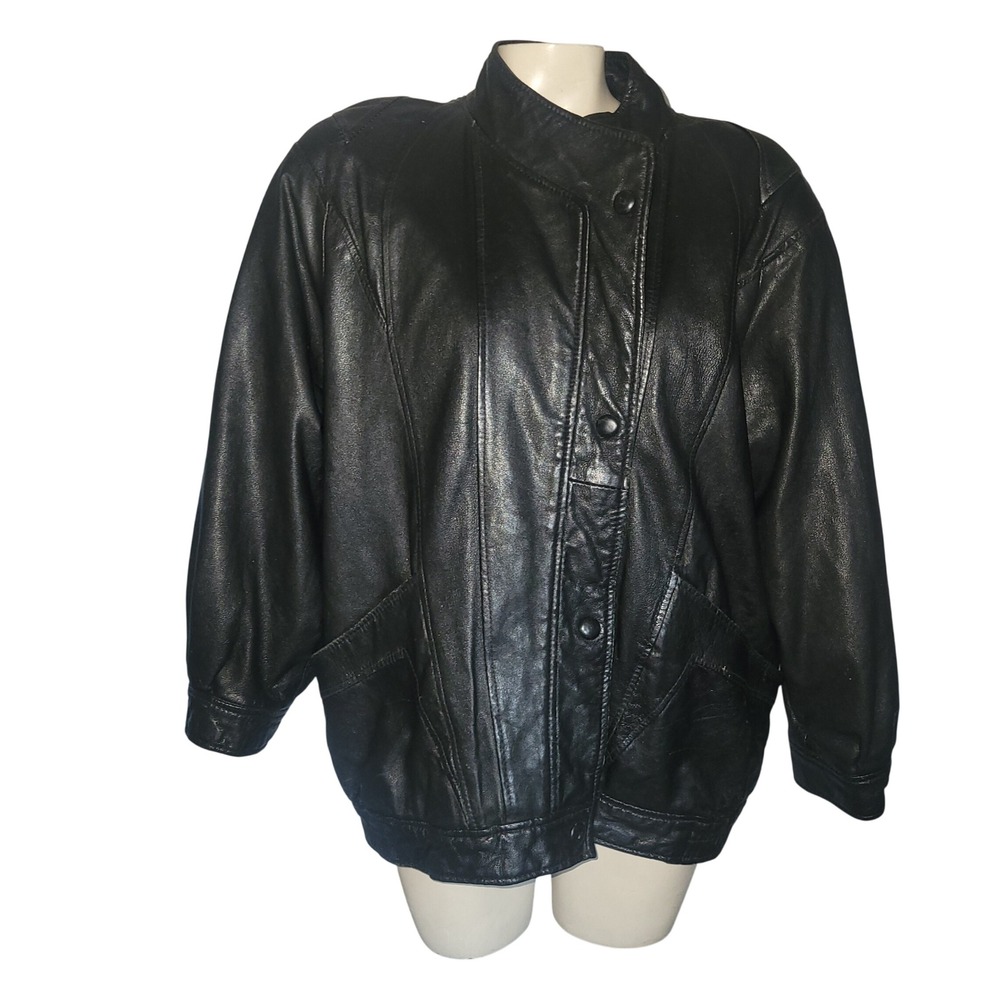 Jean Pierre Genuine Leather Bomber Jacket‎ Black retro vintage 90s bikercore